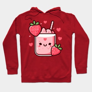 Kawaii Strawberry Milkshake with Strawberries and Hearts | Kawaii Food Art Hoodie